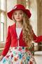 Girl's Square Collar Combed Cotton Blouse with Butterfly Brooch Red Jacket Rose Patterned Puffy Skirt Set - 5