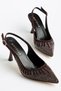 Party Women's Bitter Brown Stone Detailed Daily Comfortable Open Back Fabric Evening Dress Stiletto Heeled Shoes