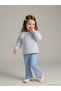Ecru Bow Collar Detailed Striped Baby Girl Blouse and Leggings (S6)