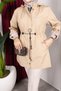 Detachable Hooded Zippered Trench Coat with Waist Tunnel Beige - 4
