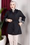 Detachable Hooded Zippered Trench Coat with Waist Tunnel - Black - 7