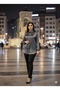 Shimmering Anthracite Striped Satin Shirt - Office Chic Series