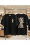 Tiger Head Flower Back and Chest Printed %100 Cotton Regular Fit Crew Neck T-Shirt