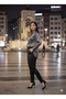 Shimmering Anthracite Striped Satin Shirt - Office Chic Series - 2