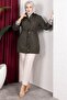 Zippered Waist Tunnel Plus Size Trench Coat Khaki - 7