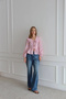 Women's Candy Pink Bohemian Style Front Tie-Detail Peter Pan collar Long Sleeve Muslin Blouse - 2