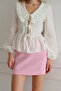 Women's Ecru Bohemian Style Front Tie-Detail Peter Pan collar Long Sleeve Muslin Blouse - 2