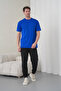 Men's Cobalt Blue-Black Cotton Pack Crew Neck T-Shirt Pocketed Jogger Pants Top and Bottom Set - 4