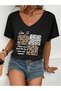 Women's Coffee Printed V-Neck Sleeved Regular Fit T-Shirt