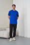 Men's Cobalt Blue-Black Cotton Pack Crew Neck T-Shirt Pocketed Jogger Pants Top and Bottom Set - 3
