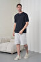 Men's Navy Blue Gray Cotton Piece Combed Cotton Short Sleeve Pocketed Shorts Set - 2
