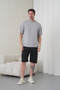 Men's Gray Black Cotton Piece Combed Cotton Short Sleeve Pocketed Shorts Set