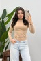 Women's Cream Crew Neck Long Sleeve Blouse