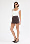 Women's Brown Quality Stretchy Fabric Slit Mini Skirt - 8