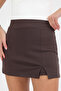 Women's Brown Quality Stretchy Fabric Slit Mini Skirt