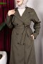 Belt Detail and Lined Full Length Trench Coat Khaki - 5