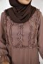 Qirfa- Attractive Chiffon Lined Ruffles Detail Maxi Dress with Puffed Sleeves- Pastel Brown - 6