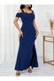 Women's Off-The-Shoulder Strap Slit Detailed Long Imported Crepe Dress - 4