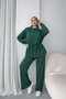 Women's long sleeve crew neck drawstring waist viscose two-piece blouse and pants set - 2