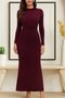 Women's Long Sleeve Crew Neck Rhinestone Midi Velvet Dress