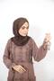 Qirfa- Attractive Chiffon Lined Ruffles Detail Maxi Dress with Puffed Sleeves- Pastel Brown - 5