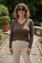 Women's Plus Size V-Neck Lace Detailed Fit Cut Stretchy Blouse