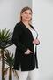 Women's Black Plus Size Stripe Detailed and Pocketed Plus Size Side Slit Stretchy Open Front Cardigan - 5