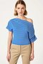 Women's Blouse Regular Fit Cropped Asymmetrical Collar Batwing Sleeve Short Striped Ruched Stretchy Knitted Corded Fabric - 5