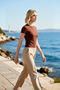 Women's Blouse Fitted Crew Neck Short Sleeve Ribbed Knit Knitted Piped Stretchy Structure Daily Use Stylish - 3