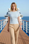Women's Blouse Fitted Crew Neck Short Sleeve Ribbed Knit Knitted Piped Stretchy Structure Daily Use Stylish