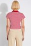 Women's Blouse Polo Collar Short Sleeve Fitted Fit Striped Pattern Cropped Length Knitted Fabric Half Placket Buttons - 6