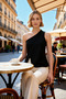 Women's Blouse Fitted Asymmetrical Collar Sleeveless Buttoned Scuba Crepe Knitted Fitted Regular Length Stylish - 4