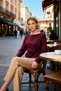 Women's Blouse Boat Neck Long Sleeve Off Shoulder Striped Knitted Tie Detail Fitted Fit Modern - 4
