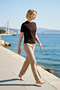 Women's Blouse Crew Neck Short Sleeve Soft-Textured Knitwear Regular Fit Contrast Detailed Single Plate - 3