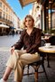 Women's Blouse V-Neck Ruffle Detail Long Sleeve Lace-Up Cuff Woven Aerobin Fabric Regular Fit Plain - 4