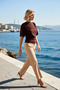 Women Blouse Fitted Bodycon Boat Neck Batwing Sleeve Short Sleeve Stretchy Thick Sandy Knitted Stylish - 3