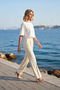 Women's Knitted Blouse Relaxed Boat Neck Bat Sleeve Three Quarter Soft Touch Interlock Plain Functional - 3