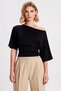 Women's Blouse Regular Fit Asymmetrical Collar Low Sleeve Short Striped Rib Knit Knitted Cropped Tops Clothing - 5