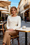 Women's Blouse Fitted Boat Neck Long Sleeve Knitted Rib Knit Fabric Accessory Detail Asymmetrical Cut Regular Length - 4