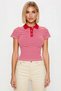 Women's Blouse Polo Collar Short Sleeve Fitted Fit Striped Pattern Cropped Length Knitted Fabric Half Placket Buttons - 5