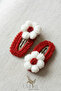 Set of 2 Hand Knitted Daisy Figured Snap Buckles - Red and White Knitted Buckle - 3