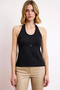 Women's Blouse Fitted Body-Fitting Fit through Neck Tie-Detail Collar Sleeveless Interlock Knitted Plain Pattern Buckle - 5