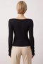 Women's Blouse Fitted V-Neck Long Sleeve Ruffle Knitted Rib Knit Plain Pattern Half Placket Buttoned - 6