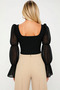 Women's Blouse Square Collar Balloon Sleeve Long Woven Cropped Length Plain Pattern Button Detail Regular Fit Stylish - 6