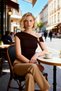 Women's Blouse Fitted Asymmetrical Collar Low Sleeve Knitted Fabric Accessory Detail Plain Pattern - 4