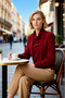 Women's Blouse Shawl Detailed Degaje Collar Long Standard Sleeve Woven Crepe Fabric Regular Fit Zippered - 4