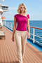 Women's Blouse Fitted Asymmetrical Collar Low Sleeve Knitted Fabric Accessory Detail Plain Pattern