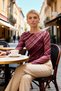Women's Blouse Boat Neck Long Sleeve Fitted Knitted Tulle Diagonal Plaid Asymmetrical Ruched - 4