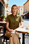 Women's Blouse Cropped Polo Collar Short Sleeve Buttoned Fitted Combed Cotton Single Jersey Knitted Plain Functional - 4