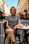 Women's Blouse Fitted V-Neck Scarf Detailed Off Shoulder Short Sleeve Knitted Combed Cotton Single Jersey Plain Pattern - 4